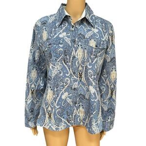 Harve Benard 100% cotton blue paisley blouse/jacket size XL